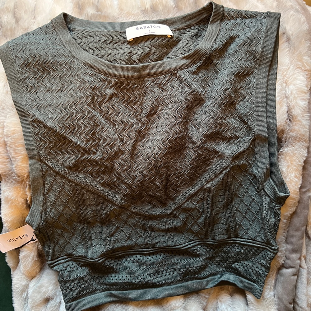 Aritzia Babaton Pointelle Shirt Emerald Green